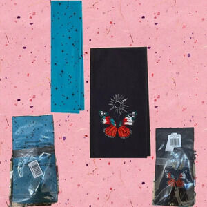 Torrid Black-Teal Butterfly Detail Cotton Tea Towel Set-2pk